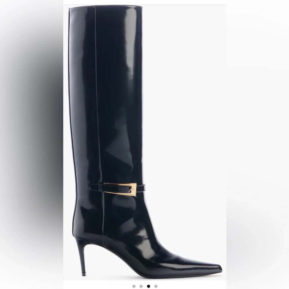 Saint Laurent Lee patent buckle knee boots